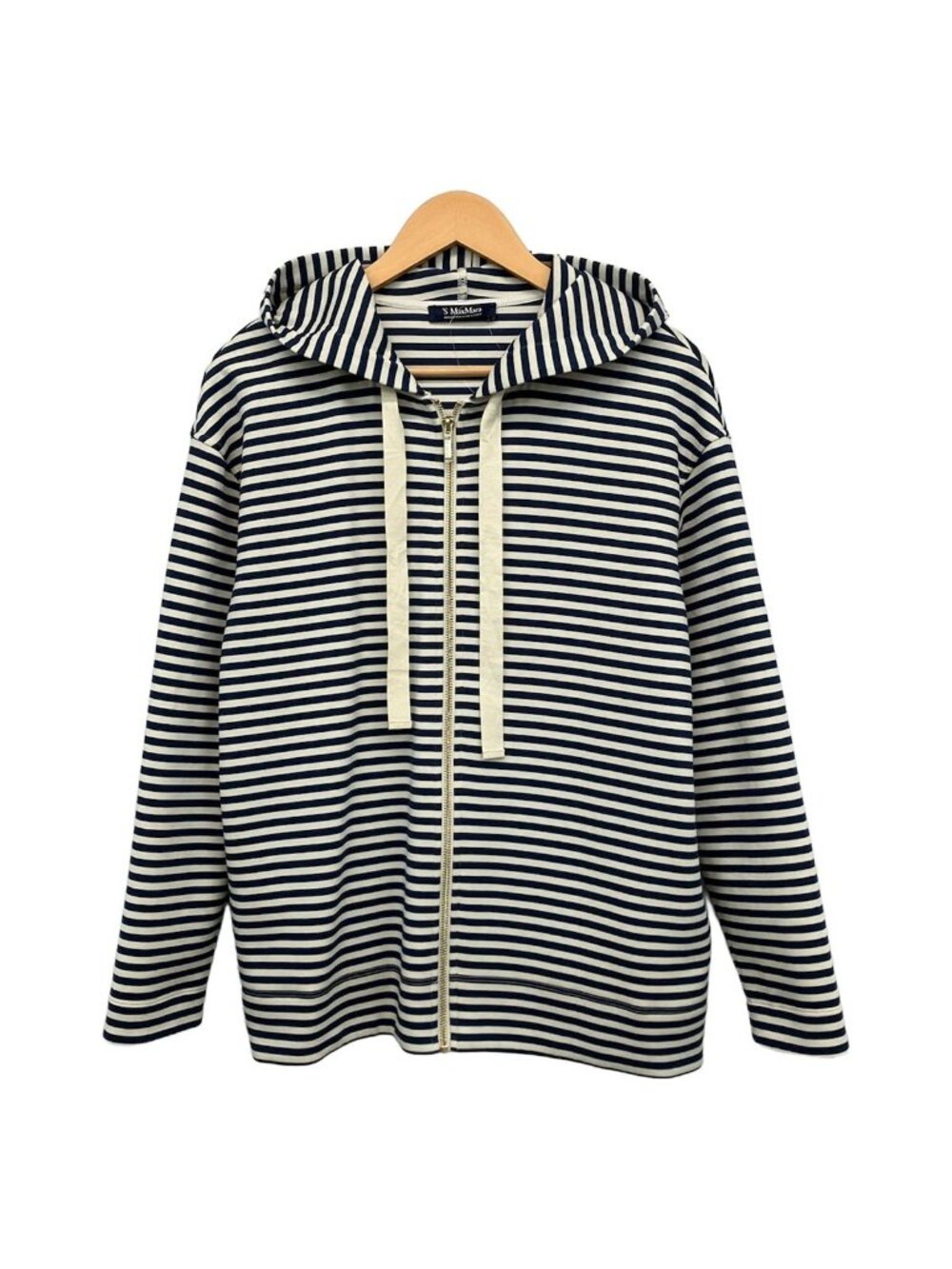 Max Mara S Hoodie Ivory Navy Long Sleeve Border Zip XS